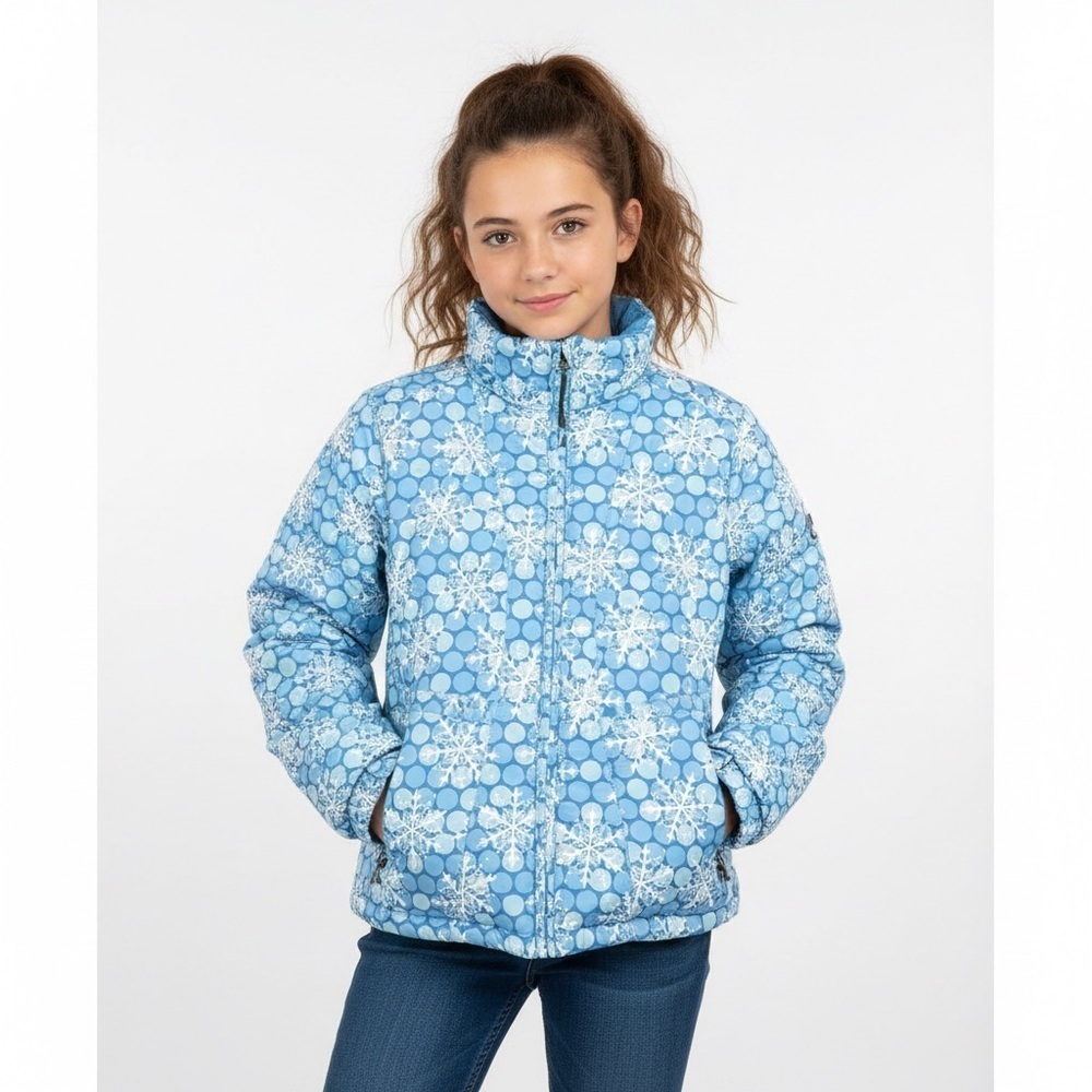 LL Bean Kids Ski Jacket Thinsulate Snowflake Print Blue Large 14 16